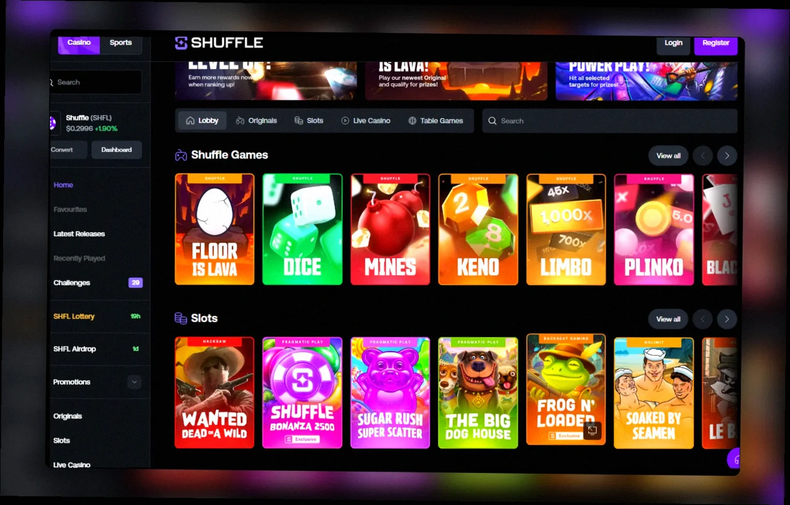 Shuffle Casino lobby Lietuva